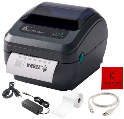 Zebra GK420D Direct Thermal Label & Barcode Printer – Ethernet/USB Connectivity – 1 Year Warranty – Includes 24V Adapter, 4x6 Labels, USB Cable & Microfiber Cleaning Cloth (Renewed)
