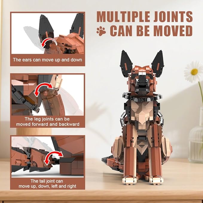 German Shepherd Dog Building SetMovable EarsTailLegsDog Building Block for Adults KidsBoys and Girls1235 pcs Animals Creator Building-Bricks ToyCreative Gift for Dog and Animal Lovers