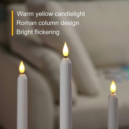 5plots White Flameless Taper Candles with Remote, Timer, Roman Column Led Taper Candles Battery Operated, Led Candlesticks with 3D Flame, Floating Flickering Candles for Halloween Christmas Decor