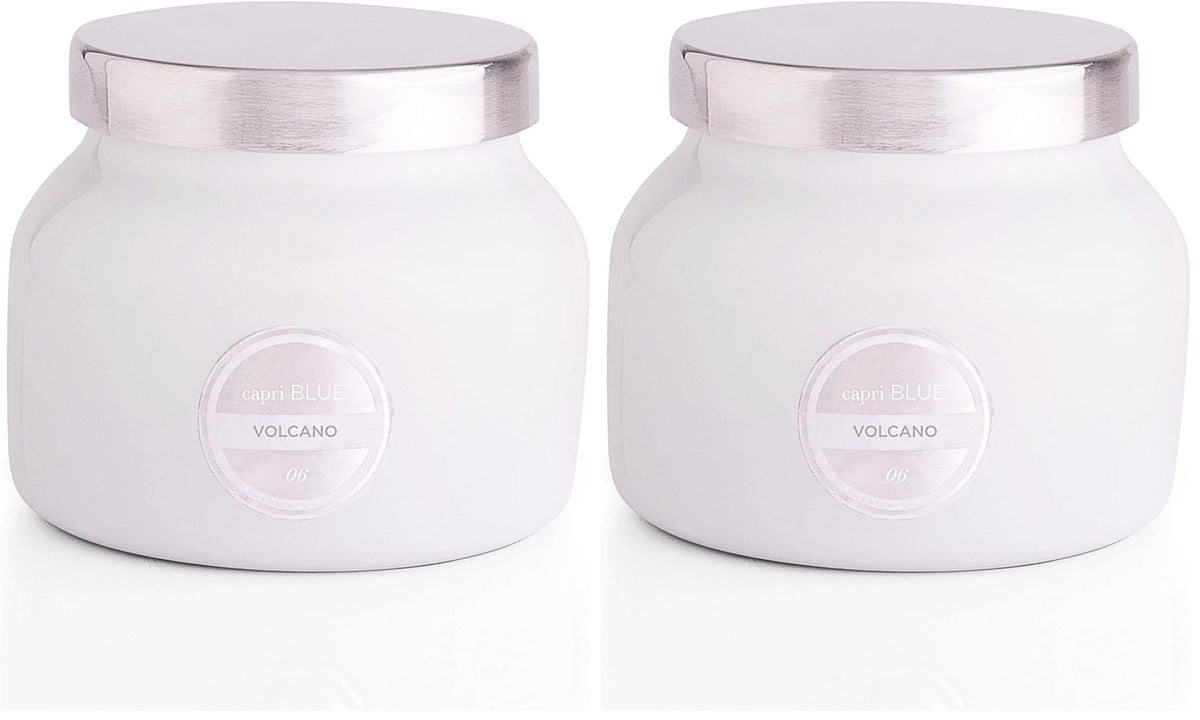 Capri Blue Volcano Scented Candles - Luxury Glass Jar Candles for Home Scented with Tropical Fruit & Sugared Citrus - Soy Wax Blend - Capri Blue Volcano - White Color (8 oz) (Pack of 2)
