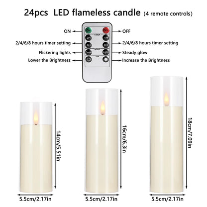 YOROXRG Flickering Flameless Candles Battery Operated with Remote and 2/4/6/8 H Timer Plexiglass LED Pillar Candles with Realistic Moving Wick for Home Decor Pack of 48 (D2.2 xH 5" 6" 7") (Ivory)