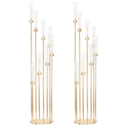 2 Sets Gold Candelabra,12 Arm Candlestick Holders with Acrylic Shades, 46'' High Large Floor Candle Holders for Wedding Centerpieces Table Decorations Fit 0.9" Candles and LED Taper Candles