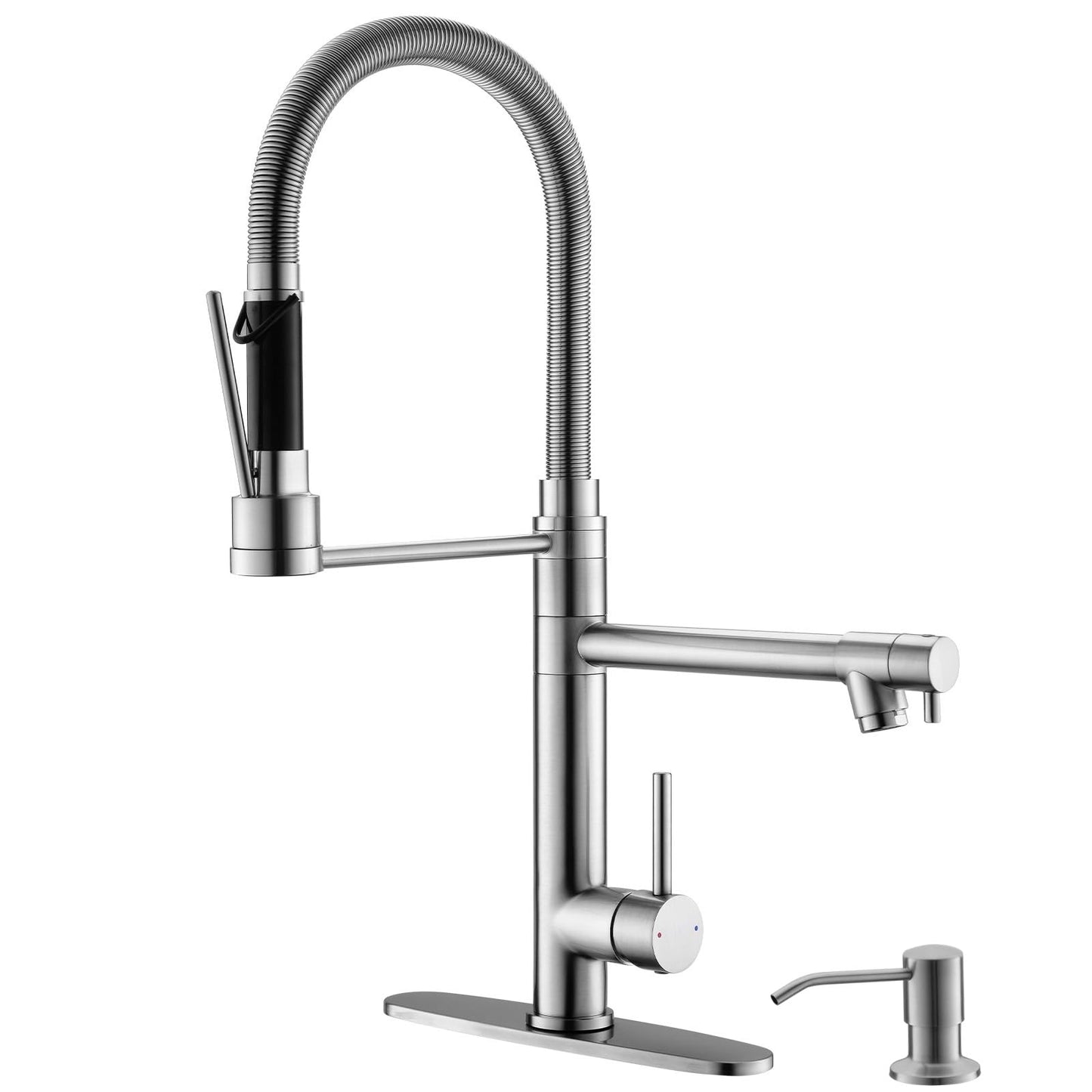 GIMILI Kitchen Faucet with Soap Dispenser Commercial Kitchen Faucet with Pull Down Sprayer Double-Headed Single Handle Spring Stainless Steel Brushed Nickel Kitchen Sink Faucet