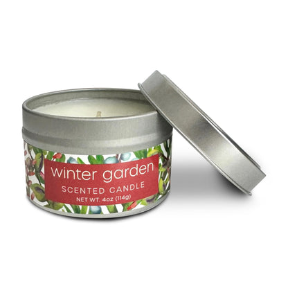 Greenwich Bay Hand-Poured Scented Candle in Decorative Tin – 4 oz/114 g Travel Candle with Lead-Free Wick, Vegetable Wax, Long-Burning Aromatherapy Gift, Single Wick – Made in USA (Winter Garden)