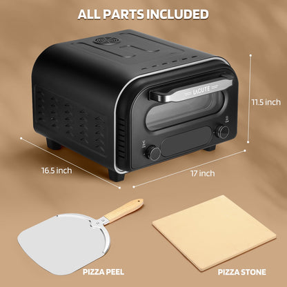 Lagute Electric Pizza Oven - 12-Inch Countertop Indoor Pizza Maker with 6 Presets, 850°F High Heat, Dual Heating Components, Pizza Stone & Peel Included
