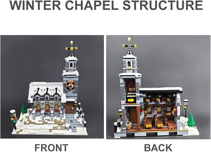 Winter Chapel Architecture Building Blocks Set Christmas Themed MOC Snow Village Church House Model Kit Vacation Holiday Building Gift for Adults Women &amp Teens (1074pcs)