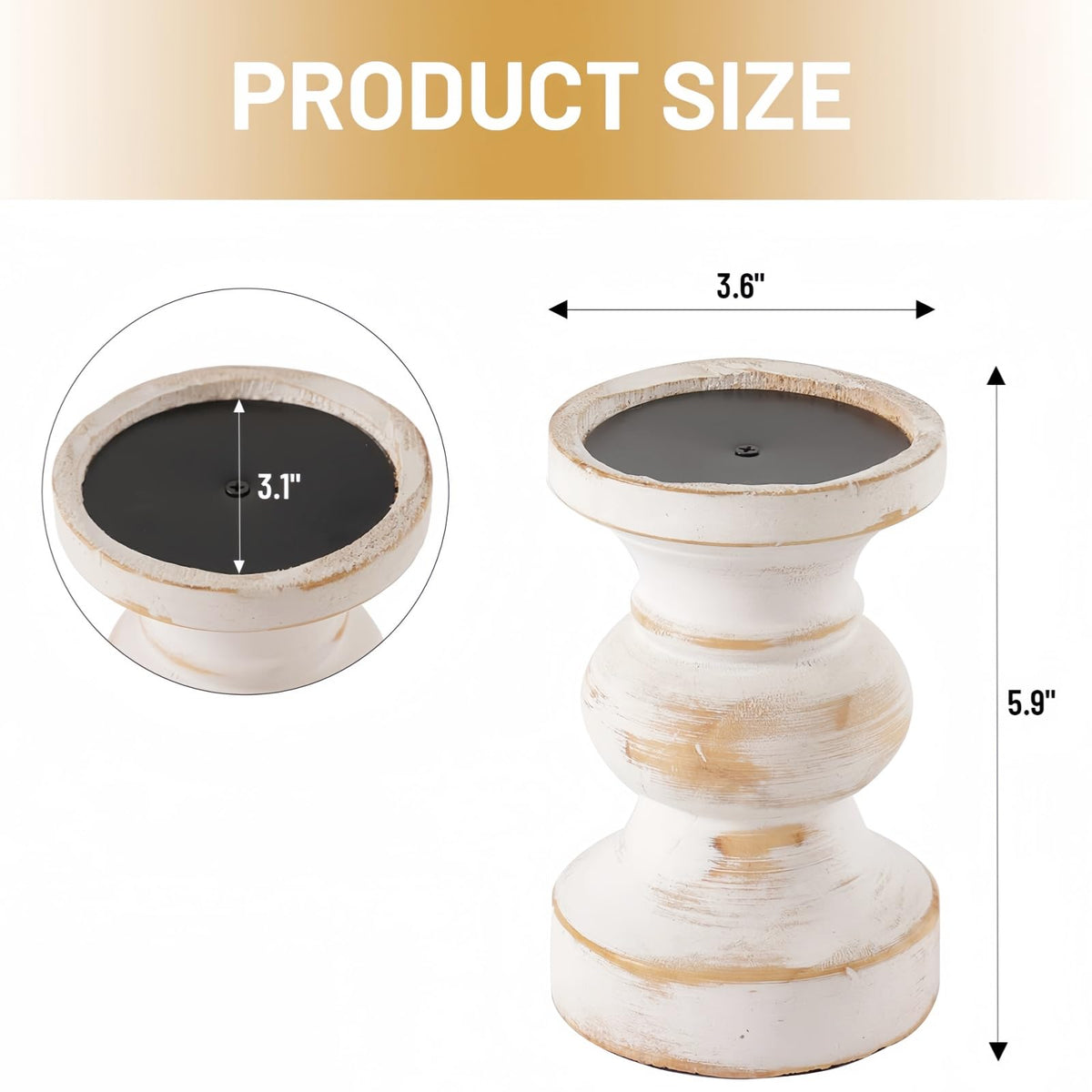 CedarLux Rustic Pillar Candle Holder, 6 Inch White Wooden Candlestick Holders, Farmhouse Candle Stands for Pillar Candle,Decorative Wood Candlestick Holders for Living Room, Table Centerpiece