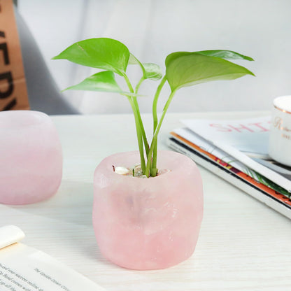 mookaitedecor Natural Rose Quartz Crystal Tea Light Candle Holder/Air Plant Holder Home Decor