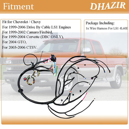 4L60E DBC Engine Wiring Harness Standalone Stand Alone fit for 1997-2006 GM LS1 4.8 5.3 6.0 L Vortec Engine Drive by Cable Throttle Body