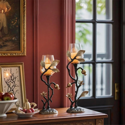 Candlesticks Home Creative candle holder Ornaments Retro Table Decoration Metal Glass Candle Holder Decorative candle holder(Large)