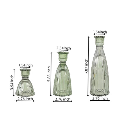 Sveudvdis Glass Candlestick Holders, Set of 3 Thick Taper Candle Holders for or Table Centerpieces, Wedding Decor and Dinner Party (Green)
