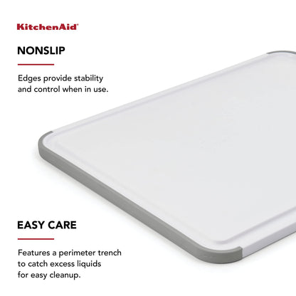 KitchenAid Classic Cutting Board with Perimeter Trench and Non Slip Edges, Dishwasher Safe, 11 inch x 14 inch, White and Gray