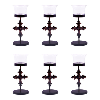 Hosley Set of 6 Black Metal & Glass Votive Candle Holders | Decorative Tea Light Holders for Home Decor, Wedding, Parties, and Dining Table Centerpieces