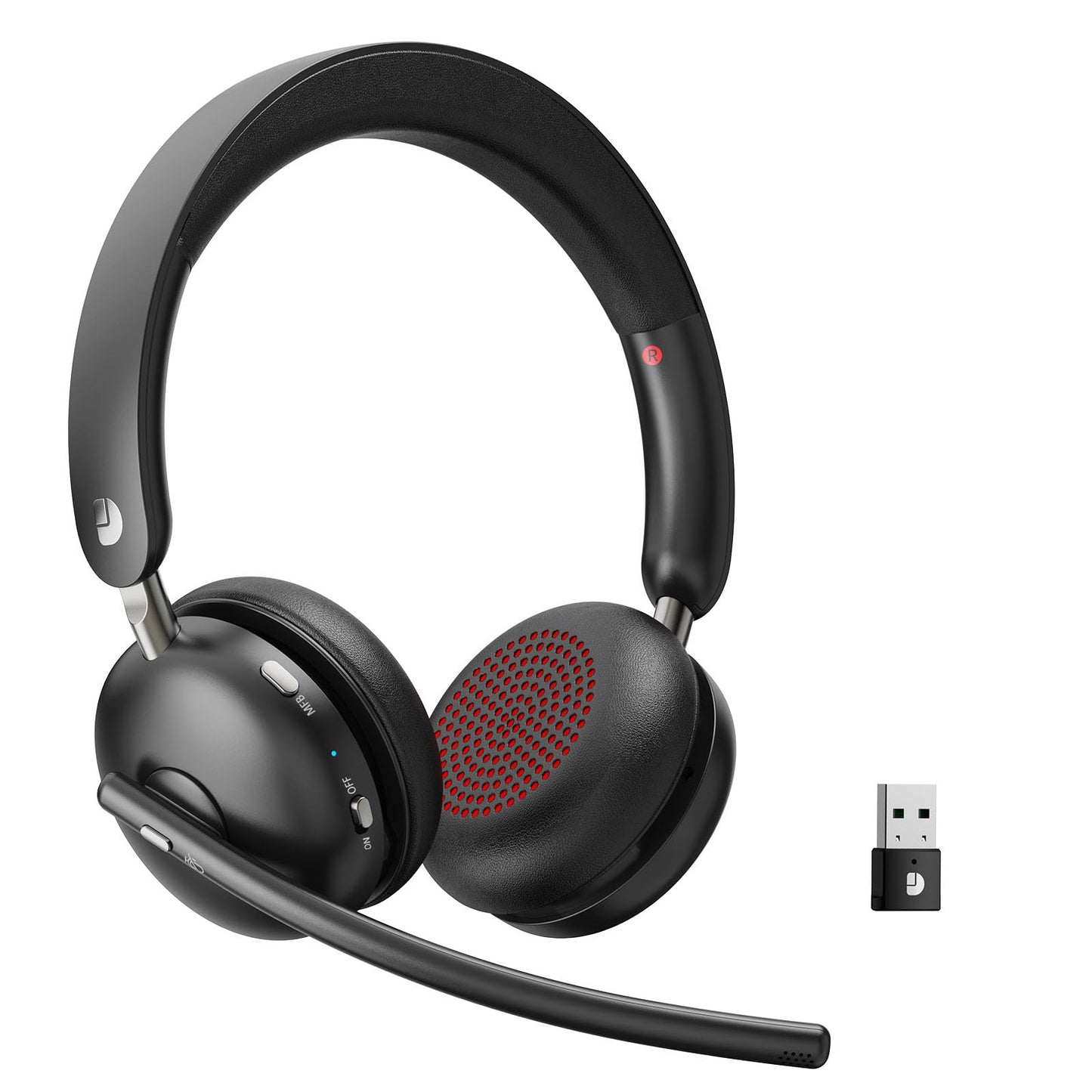 Dytole Wireless Headset with Mic for Work, Bluetooth 5.3 Headset with Noise Cancelling, Wireless Headphones with Mic & USB Dongle, 65H & Mute, Ideal for PC/Call Center/Computer/Laptop/Study