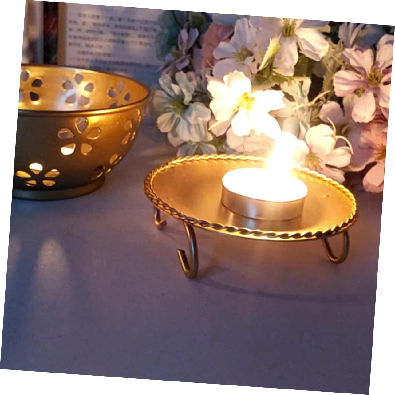 Holibanna 2pcs Geometric Iron Candle Holders for Home Decor Elegant Candle Stand Centerpiece for Weddings Parties and Dining Tables