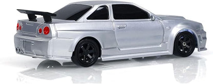 1/43 Full Scale RC Drift Race Vehicle with Gyro Edition 4WD Ready to Go Mini Racing Car Remote Control Car High Speed Model for Collection Gift Boys(Silver Gray)