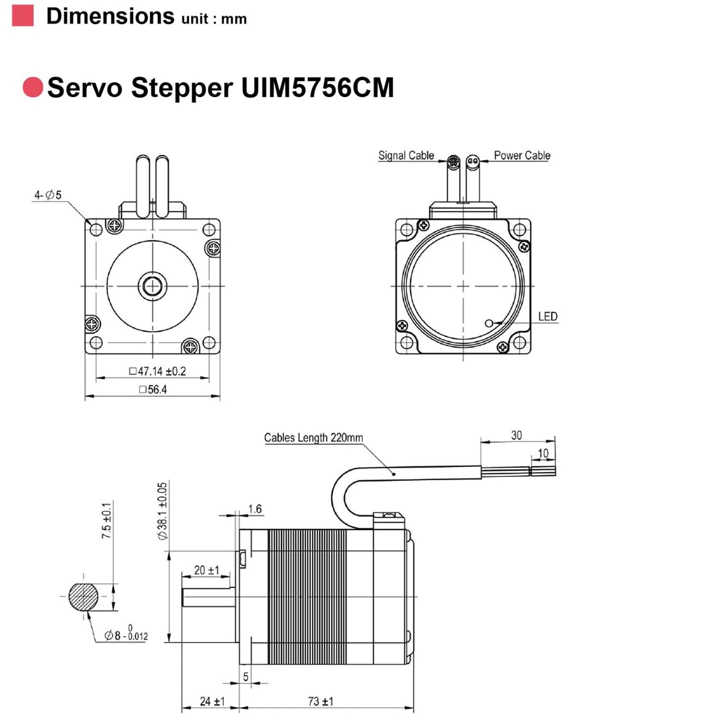 NEMA 23 Integrated Servo Stepper Motor with Built-in Encoder,Closed-Loop Servo Motion Controller and Driver,CAN Bus Interface,2000RPM,Max1.26Nm,3.5A,24-48VDC(UIM5756CM)