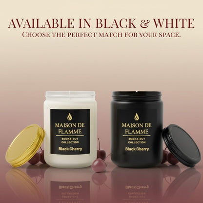 MAISON DE FLAMME Black Cherry Odor-Eliminating Scented Candle, 200g/7oz White Jar – Long-Lasting Soy Wax Blend Candle for Smoke, Kitchen & Home Odors