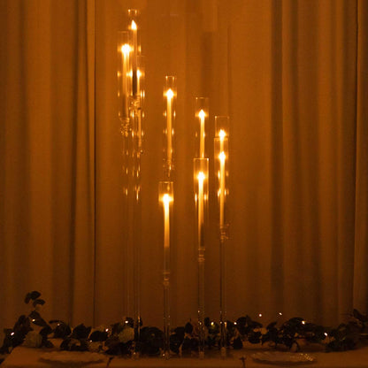 Efavormart 23" Tall Clear 3-Arm Crystal Round Glass Taper Candle Candelabra, Pillar Candle Holder Wedding Centerpiece