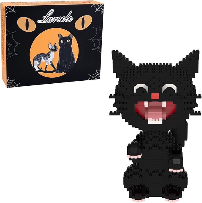 Larcele Micro Building Blocks Set DIY Mini Building Toy Bricks for Age Over 12 Years 1188 Pieces KLJM-05 (Black Cat 2)