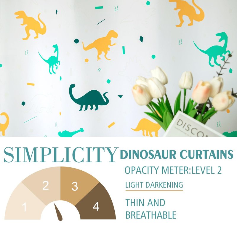 Dinosaur Curtains for Boys Bedroom Glow in the Dark Cartoon Rod Pocket Kids Boys Girls Simple Childish Cute Dino Wildlife Animals Pattern Window Drapes Nursery Bedroom Playroom Living room 2 Panels