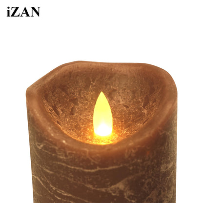 iZAN 3 Pack Real Wax Flameless Candles Battery Operated LED Pillar Flickering Realistic Electric Candle Gift Sets with Remote Control and Cycling 24 Hours Timer 3”D X 4" 5" 6" H (Brown)