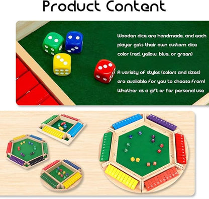 Shut The Box Game: 2-6 Player Wooden Board Math Game with 2-12 Dice | Educational Family Night Entertainment | Classic Pub Style | Funny Family Board Games (Wood-Square 4 Players)