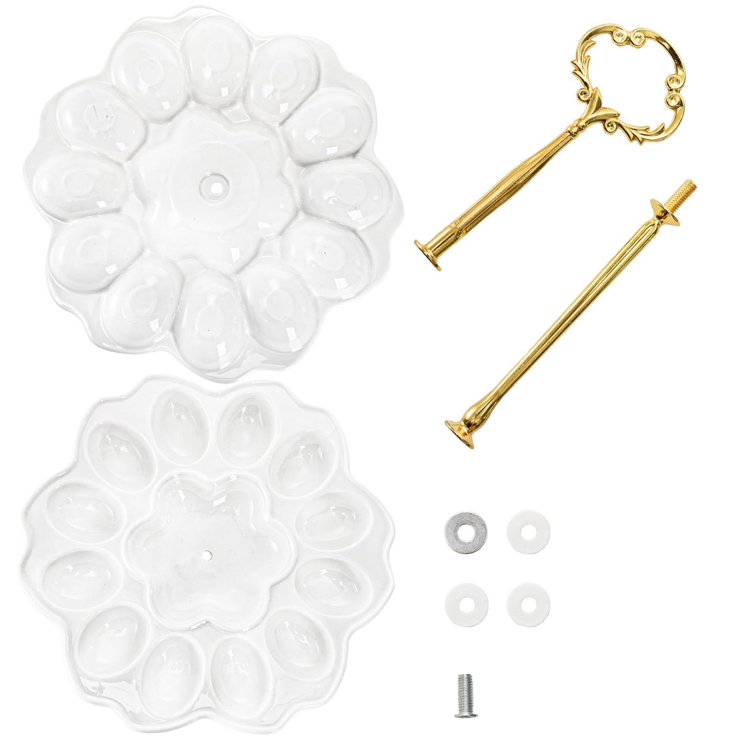 Peohud 2 Tier Deviled Egg Platter, 24 Holes Deviled Egg Tray Container, Detachable Ceramic Easter Egg Holder for Kitchen Countertop, Party, Microwave Dishwasher Freezer Safe