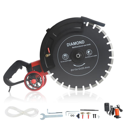 16" Electric Concrete Saw 4000W Wet/Dry Circular Saw with Water Pump and 16.4ft Water Hose Concrete Cutter for Brick Concrete Wall and Granite Max.Cutting Depth: 6.5in