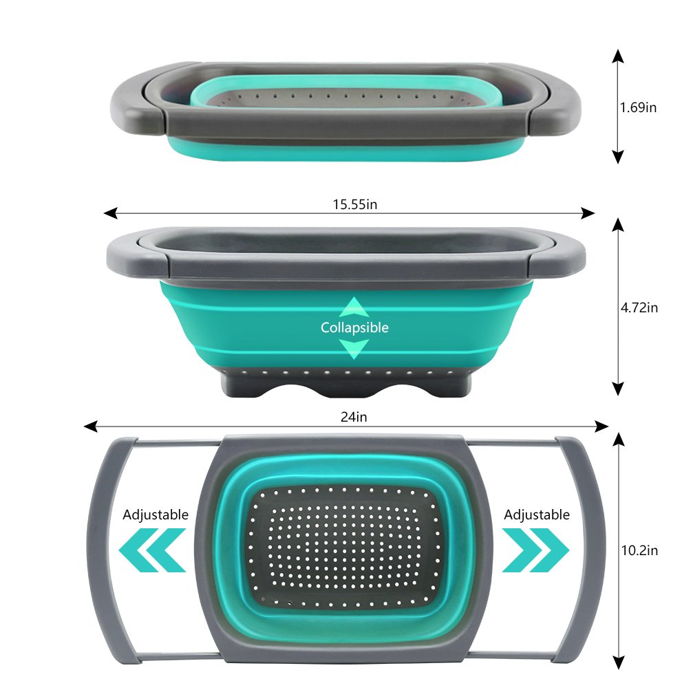 Qimh Colander collapsible, Colander Strainer Over The Sink Vegetable Fruit Strainer Basket (6 Quart) with Extendable Handles, New Kitchen Essentials