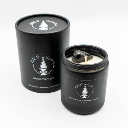 Jasmine & Sandalwood + Obsidian Crystal | Aromatherapy | Meditation | Reiki Infused | 100% Natural Soy Candles…