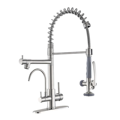 Fapully 3 in 1 Kitchen Faucet with Water Filler and Pull Down Sprayer,Brushed Nickel Commercial Kitchen Sink Faucet with Drinking Water Faucet