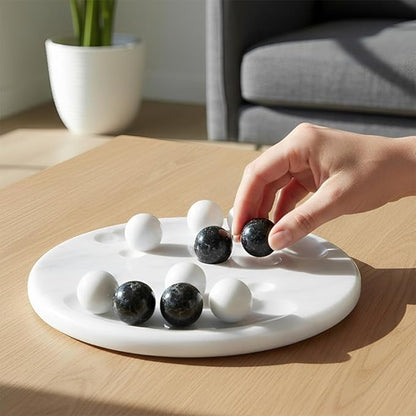Radicaln Marble Tic Tac Toe Board Game 10 Inches White &amp Black Handmade Adults Brain Games for Tabletop Ideal Tic Tac Toe Strategy Board Games for Game Night