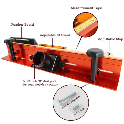 O'SKOOL 32 Inches Long Router Table Fence System with Feather Board, Bit Guard, Adjustable Stop and Dust Port