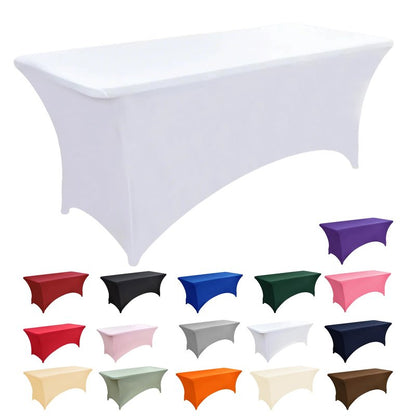 ZarzaaSik 6-Pack 8ft White Spandex Table Covers for Rectangle Folding Tables - Washable Elastic Tablecloth - Ultimate Fitted Table Protector for Birthday Parties, Trade Shows, Banquet