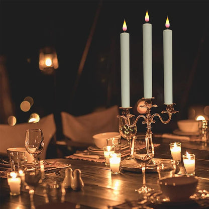 Wondise Window Candles Battery Operated with Remote and Timer, 3D Wick Ivory Taper Candles with Silver Holders and Suction Cups for Christmas Decoration, Set of 6(D0.8 x H10 inch)