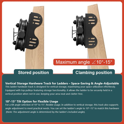 104RDHOUSE 12FT Sliding Library Ladder Hardware Kit, Black Retractable Rolling with Braking Casters, Adjustable to Stand Upright, MAX Load 300lbs，No Ladder