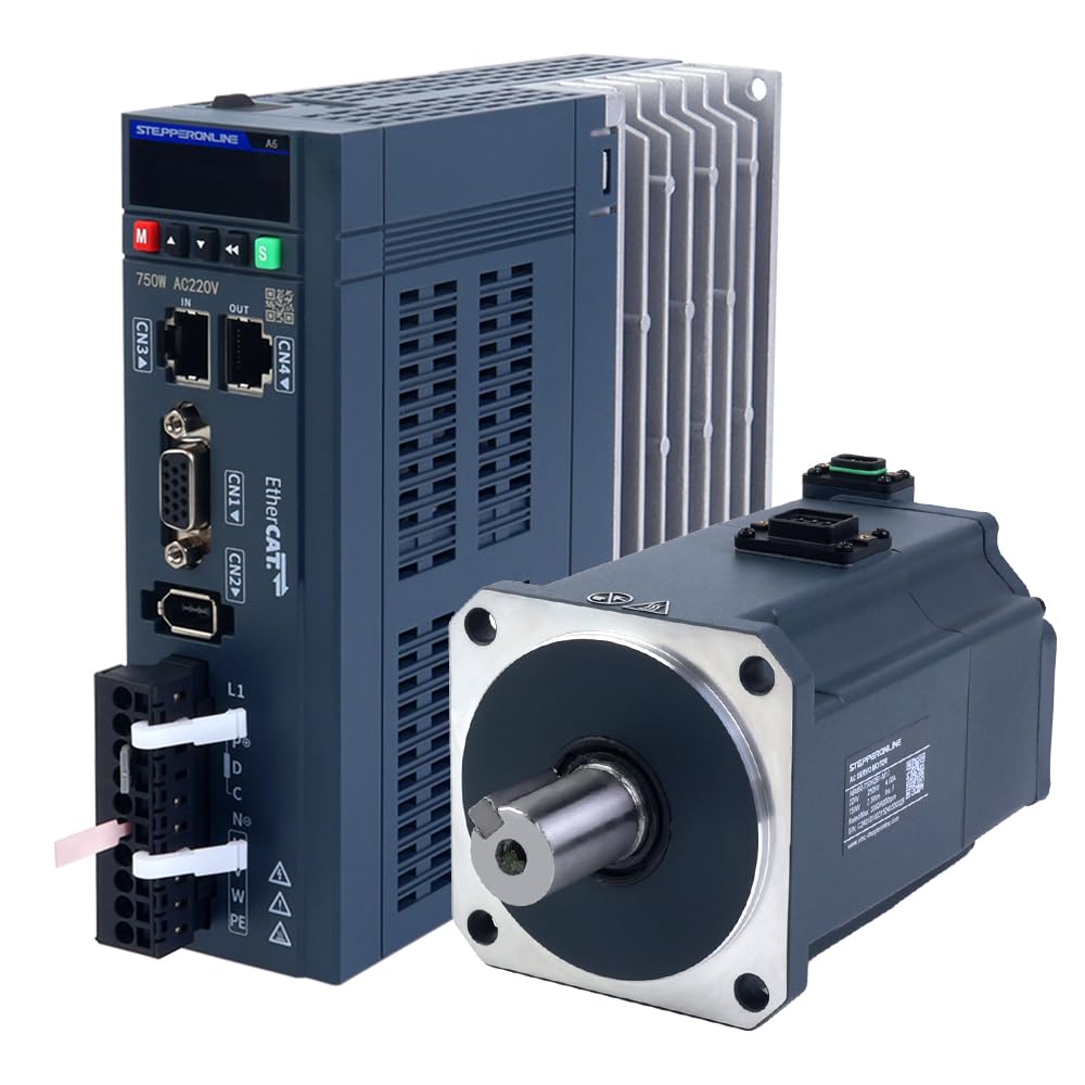 STEPPERONLINE AC Servo Motor kit EtherCAT A6 Series 750W Servo Motor 3000rpm 2.39Nm with Brake 17 Bit Absolute Encoder IP67 + 750W EtherCAT AC Servo Motor Driver+ 3.0M Cabels