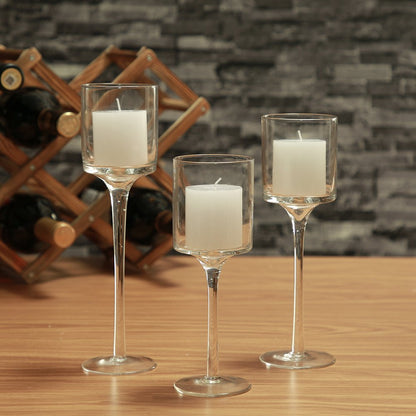 BTGLLAS Set of 3 Candlestick & Tealight Candle Holders Tall High Elegant Clear Glass Tealight Holder Suitable for Candles Under 6cm (2.36") in Diameter Fit Home Party Wedding Table Centerpiece Decor…