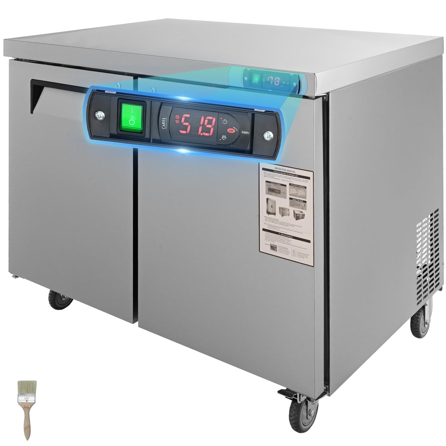 VEVOR Commercial Refrigerator, 48" Worktop Undercounter Refrigerator, 12.85 Cu. Ft Thick Stainless Steel Refrigerated Food Prep Station, 2 Door Worktop Fridge with lock for Restaurant, Bar, Diner