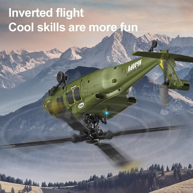 Hanll Black Hawk K200 6CH Simulation RC Helicopter with Brushless Motor Optical Flow &amp Altitude Hold One-Key Inverted Flight 2.4G Remote Control High Simulation Aerobatic Model (Green/1 Batter