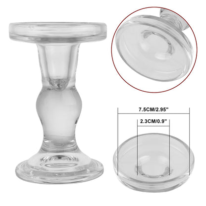 BTGLLAS 6-Piece Set of Glass Candlestick, Crystal Candlestick Holder Holder and Conical Candle, Christmas Candle Holder Decoration, Family Living Room Wedding Candle Holder (Clear 2sets)