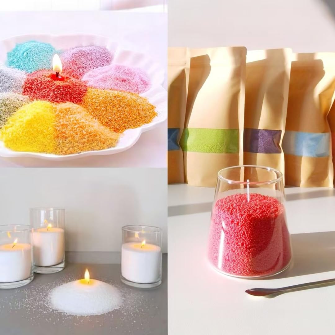 PHYMAT 3.5oz Sand Wax Bulk, Candle Wax Sand with 50pcs Wicks, Refillable Pearled Candle Kit for DIY Candles Making, Handmade Candles
