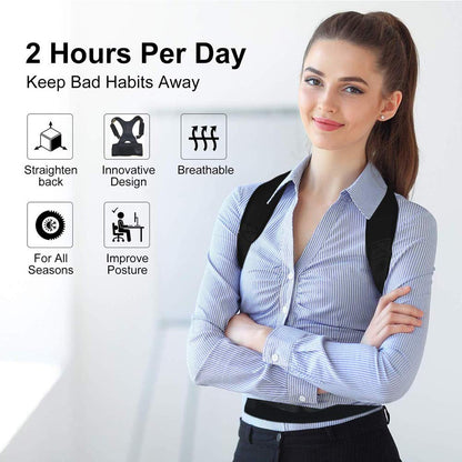 Thoracic Back Brace Posture Corrector - Magnetic Support for Neck Shoulder Upper and Lower Back Pain Relief - Perfect Posture Brace for Cervical Lumbar Spine - Fully Adjustable Belt (Black, Medium)