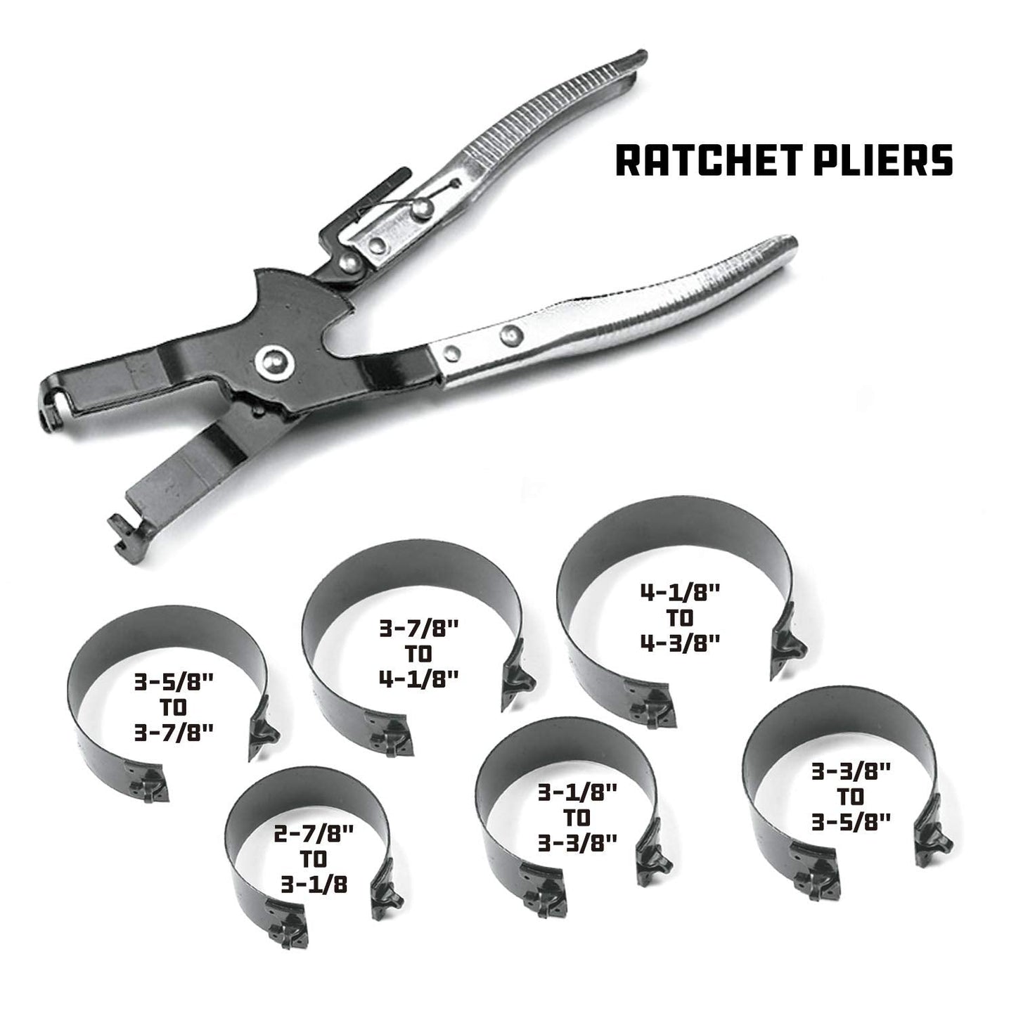 Powerbuilt Piston Ring Compressor Tool Set for Car Engine, Vehicle Maintenance Clamps, Ratchet Pliers, Storage Case - 940387