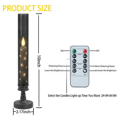 Prerish 6 PCS Flameless Candles with Timer, Flickering Flameless LED Pillar Candles for Romantic Ambiance with Embedded Star String, Acrylic Battery Perated Fake Candles for Home Decoration (Black)