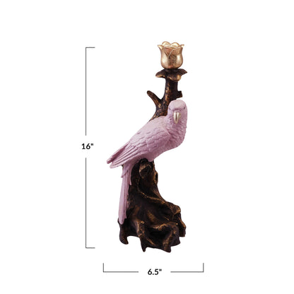 Creative Co-Op Resin Parrot-on-Branch Taper Candle Holder, Gold and Pink Finish