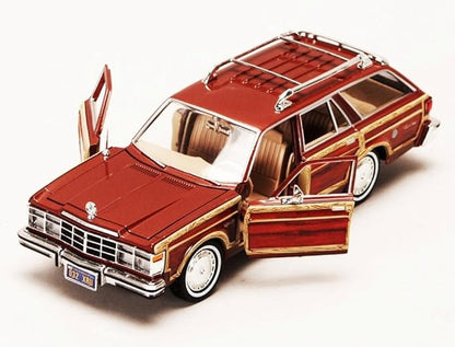 1979 Chrysler Lebaron Town &amp Country Wagon Red with Woodie Siding Motormax 73331-1/24 Scale Diecast Model Car