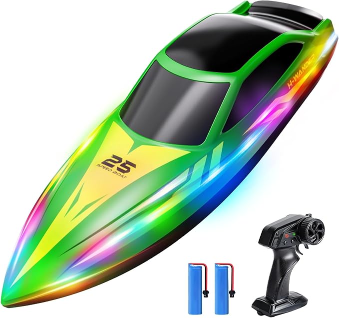 HOLYFUN Remote Control Boat for Kids &amp Adults 2.4GHz 9.3 Mph High-Speed RC Boat with Led Light 2 Battery(30 Mins Play) Summer Toys Boats for Water Pool &amp Lake