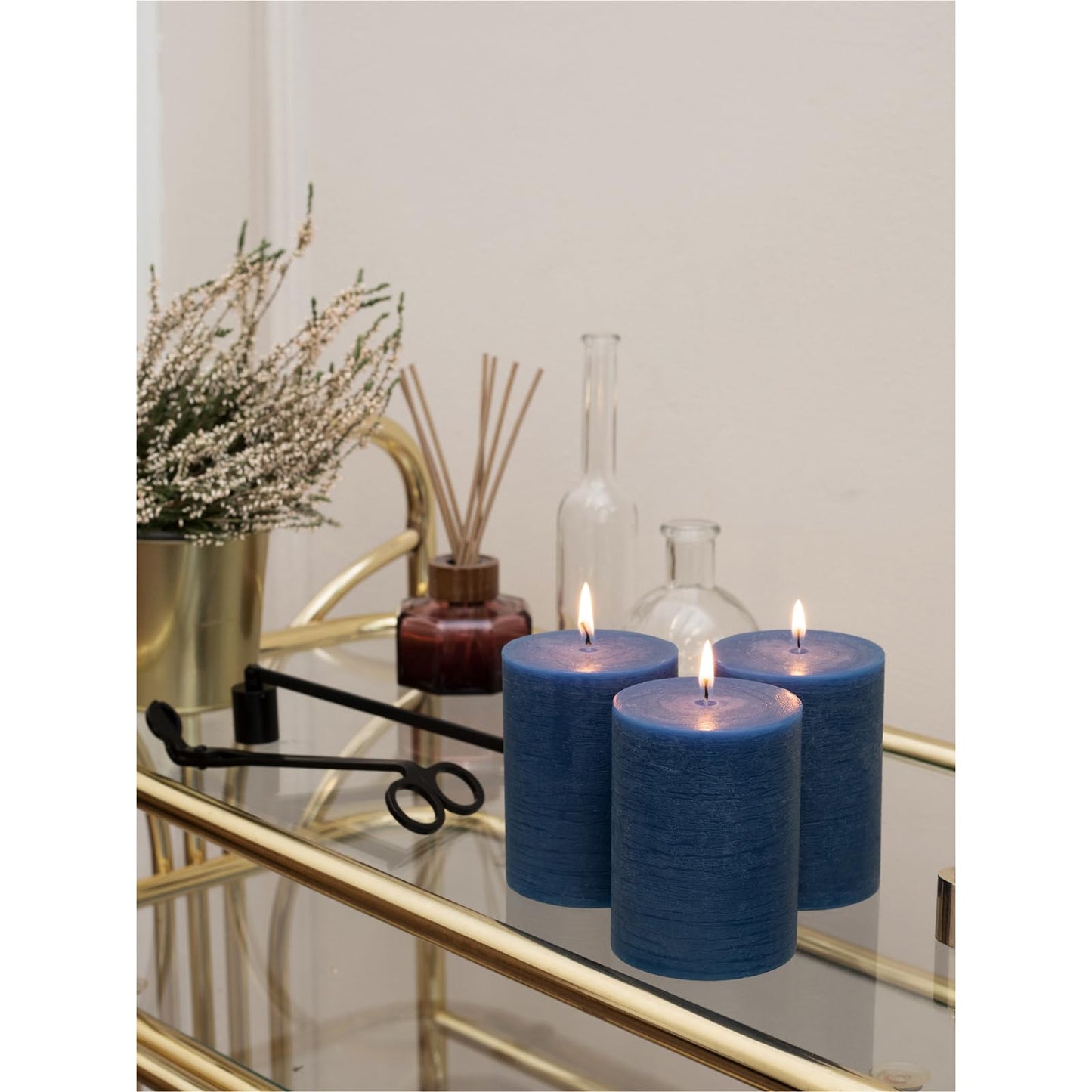 CANDWAX 3x4 Inch Dark Blue and Orange Pillar Candles Bundle - 3 Dark Blue and 3 Orange Candles - Unscented Decorative Candle - 6 Pack